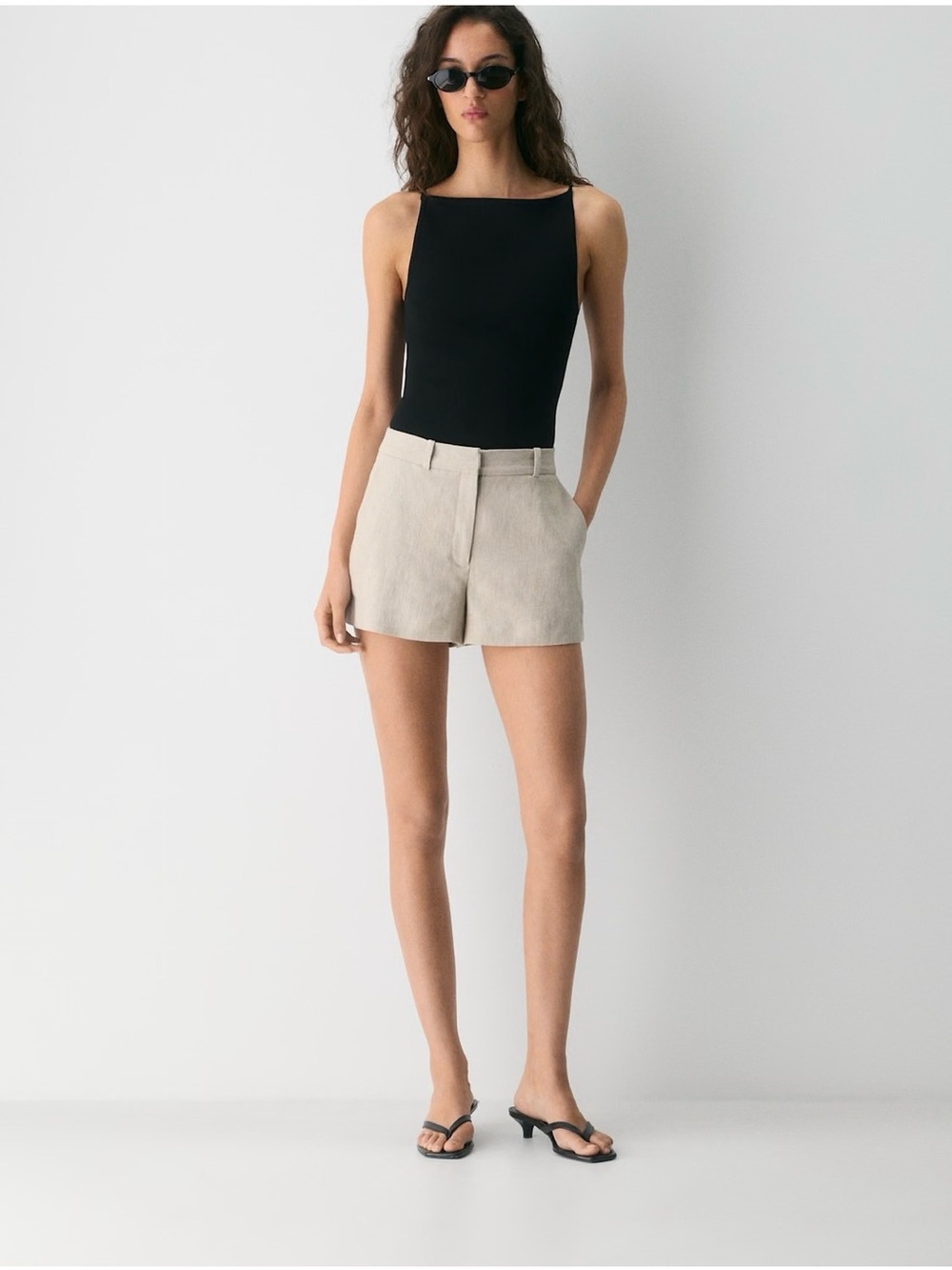 Babaton Neutral Tailored High-Rise Shorts — Beige